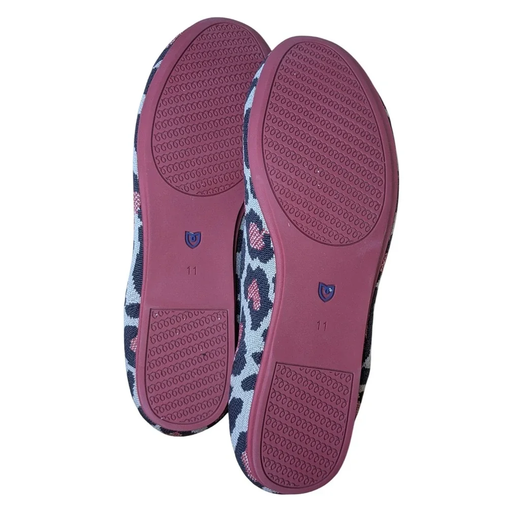 Rothy's The‎ Point Flats Womens 11 Pink Leopard Print Knit Slip On Comfort Shoes